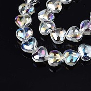 Electroplate Glass Beads Strands, AB Color, Heart, Clear AB, 9~10x10x5.5mm, Hole: 0.8mm, about 70~71pcs/strand, 25.20 inch~ 26.38 inch(64~67cm)(EGLA-S188-14-B03)