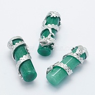 Natural Green Aventurine Pendants, with Brass Findings, Column with Dragon, Platinum, 40.5~41.5x14x15mm, Hole: 3.5x5mm(G-O163-E14)