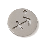 201 Stainless Steel Charms, Laser Cut, Flat Round with Constellation Charm, Sagittarius, 12x1mm, Hole: 1.5mm(STAS-E217-10P-12)