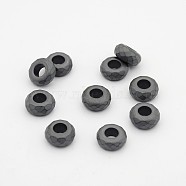 Frosted Faceted Rondelle Electroplated Non-magnetic Synthetic Hematite Beads, Large Hole Beads, Hematite Plated, 13x6.5mm, Hole: 6mm(G-A136-A03)