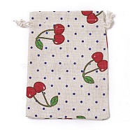 Burlap Packing Pouches, Drawstring Bags, Rectangle with Cherry Pattern, Colorful, 17.7~18x13.1~13.3cm(ABAG-I001-13x18-11)