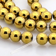 Round Non-magnetic Synthetic Hematite Beads Strands, Golden Plated, 4mm, Hole: 1mm, about 100pcs/strand, 15.7 inch(G-P061-62G)