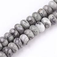 Natural Map Stone/Picasso Stone/Picasso Jasper Bead Strands, Rondelle, 8~8.5x5mm, Hole: 1mm, about 73pcs/strand, 14.9 inch(38cm)(X-G-O162-16-5x8m)