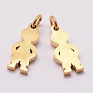 316 Surgical Stainless Steel Pendants, Boy Silhouette Pendants, Real 18K Gold Plated, 16x7x2mm, Hole: 3mm(STAS-K116-02G-A)