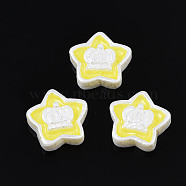 Opaque Resin Cabochons, with Enamel, Star with Crown, Yellow, 10x10x3mm(X-CRES-S302-72A)