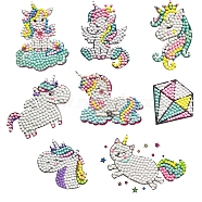 Animal Theme DIY Diamond Painting Stickers Kits, including Stickers, Resin Rhinestone, Diamond Sticky Pen, Tray Plate and Glue Clay, Unicorn Pattern(ANIM-PW0001-191F)