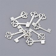 Vintage Alloy Pendants, Key, for DIY Handmade Accessories, Silver, 21.5x10x1mm, Hole: 1mm(PALLOY-TAC0009-81S)