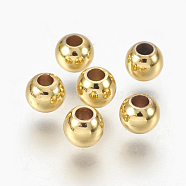 Brass Spacer Beads, Long-Lasting Plated, Round, Golden, 4x3.5mm, Hole: 1.5mm(X-KK-L165-03A)