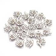Tibetan Style Alloy Charms, Cadmium Free & Lead Free, Hand Palm with Word Hand Made, Antique Silver, 12.5x13x1mm, Hole: 1mm(LF0073Y)