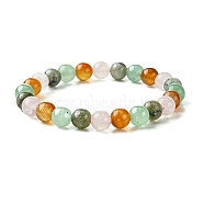 Natural Carnelian & Rose Quartz & Green Aventurine & Labradorite Round Beaded Stretch Bracelets, Taurus, Inner Diameter: 2-1/8 inch(5.5cm)(BJEW-JB10910-05)