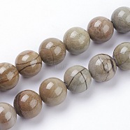 Natural Silver Leaf Jasper Beads Strands, Round, 8mm, Hole: 1mm, about 48pcs/strand, 15.3 inch(39cm)(G-F520-45-8mm)