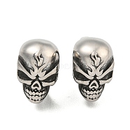 316 Surgical Stainless Steel Beads, Large Hole Beads, Skull, Antique Silver, 12x8x13mm, Hole: 8mm(STAS-Q326-06AS-04)