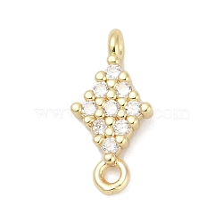 Brass Micro Pave Clear Cubic Zirconia Connector Charms, Long-Lasting Plated, Real 14K Gold Plated, Rhombus, 15x7.5x3.5mm, Hole: 1.4mm(KK-Z094-08G-03)