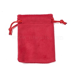 Velvet Jewelry Drawstring Storage Pouches, Rectangle, Crimson, 9.5x7x0.5cm(ABAG-P013-02A-03)