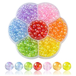 490Pcs 7 Colors Transparent Acrylic Beads, AB Color Plated, Round, Mixed Color, 6x5mm, Hole: 1.8mm, about 70pcs/color(MACR-YW0002-03)