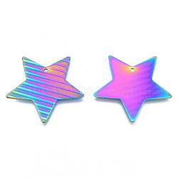 Ion Plating(IP) 304 Stainless Steel Pendants, Star, Rainbow Color, 36x38x1mm, Hole: 1.8mm(STAS-N098-194M)
