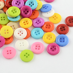 4-Hole Plastic Buttons, Flat Round, Mixed Color, 15x2.5mm, Hole: 1.5mm(BUTT-R034-049)