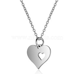 Non-Tarnish 201 Stainless Steel Pendants Necklaces, with Cable Chains, Heart, Stainless Steel Color, 16.3 inch(40cm), 1mm(NJEW-S069-TN070-1)