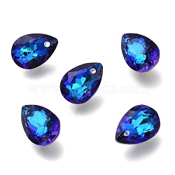 Glass Rhinestone Pendants, Back Plated, Faceted, Teardrop, Bermuda Blue, 11.5x8x5mm, Hole: 1.5mm(RGLA-A024-C03-001BB)