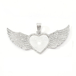 Alloy Pendant Cabochon Settings, with Rhinestone, Lead Free & Nickel Free, Heart with Wing, Platinum, Crystal, Tray: 26.5x32.5mm, 47.5x107.5x6mm, Hole: 15mm(X-PALLOY-S107-001P-RS)
