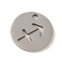 Non-Tarnish 201 Stainless Steel Charms, Laser Cut, Flat Round with Constellation Charm, Sagittarius, 12x1mm, Hole: 1.5mm(STAS-E217-10P-12)