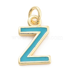 Rack Plating Brass Pendants, with Enamel and Jump Ring, Cadmium Free & Lead Free, Long-Lasting Plated, Real 18K Gold Plated, Letter, Letter Z, 11.5x7x1mm, Hole: 2.5mm(KK-C065-03Z-G)