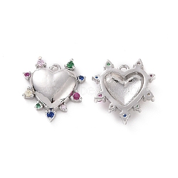 Brass Micro Pave Cubic Zirconia Charms, Heart Charm, Platinum, 15x14x3.5mm, Hole: 1mm(KK-E068-VF195)