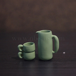 Miniature Teapot & Cup Set Ornaments, Micro Landscape Garden Dollhouse Accessories, Simulation Prop Decorations, Dark Sea Green, 8~9x12~14x6~19mm, 3pcs/set(MIMO-PW0002-12A-03)