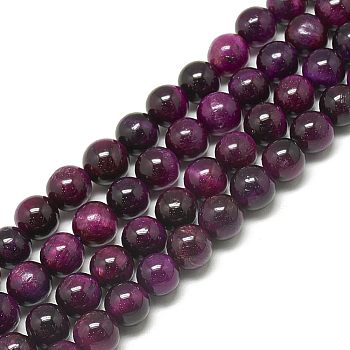 Natural Tiger Eye Beads Strands,  Dyed, Round, Purple, 4mm, Hole: 0.5mm, about 90~91pcs/strand, 14.56~14.76 inch