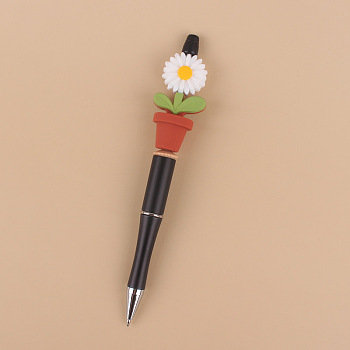 Plastic Ball-Point Pen, Beadable Pen, for DIY Personalized Pen, with Silicone Flower Pot, White, 140mm