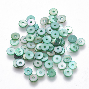 Natural Freshwater Shell Beads, Dyed, Disc, Light Sea Green, 6x1mm, Hole: 1.2mm