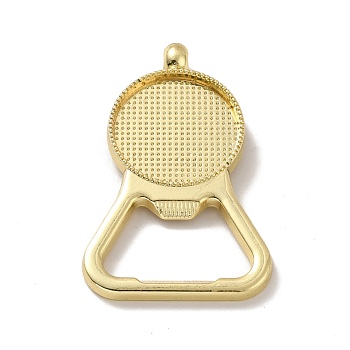 Alloy Pendant Cabochons Settings, Bottle Opener, Flat Round, Light Gold, Tray: 24.5mm, 58x37x4mm, Hole: 3.5mm