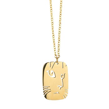 Cute Cartoon Animal Stainless Steel Pendant Necklaces, with Cable Chains for Unisex, Cat Shape