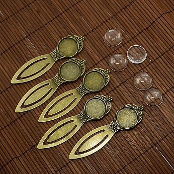 DIY Blank Bookmark Making Kit, Including Alloy Bookmark Cabochon Settings, Glass Cabochons, Antique Bronze, 2Pcs/set