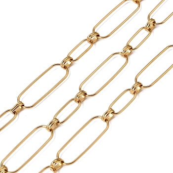304 Stainless Steel Oval Link Chains, Ion Plating(IP), Unwelded, with Spool, Real 18K Gold Plated, 14x6x1mm