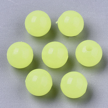 Luminous Acrylic Beads, Glow in the Dark, Round, Yellow, 8mm, Hole: 1.8mm, about 1850pcs/500g