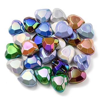 UV Plating Rainbow Iridescent Acrylic Beads, Heart, Mixed Color, 22x23x13mm, Hole: 3.5mm