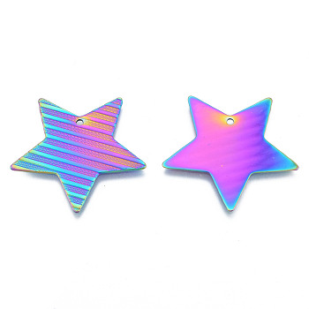 Ion Plating(IP) 304 Stainless Steel Pendants, Star, Rainbow Color, 36x38x1mm, Hole: 1.8mm