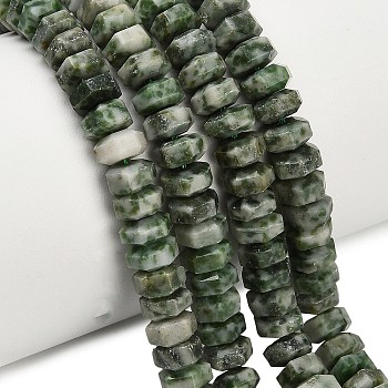 Natural Green Spot Jasper Beads Strands, Faceted, Hexagon, 6x6x3mm, Hole: 0.8mm, about 108pcs/strand, 14.72~14.80''(37.4~37.6cm)