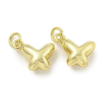 Brass Charms, with Jump Rings, Cadmium Free & Lead Free, Long-Lasting Plated, Butterfly, Real 18K Gold Plated, 14.5x12x6mm, Hole: 3mm