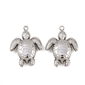 304 Stainless Steel Pendants, Turtle Charm, Stainless Steel Color, 20.5x15.5x5mm, Hole: 1.2mm