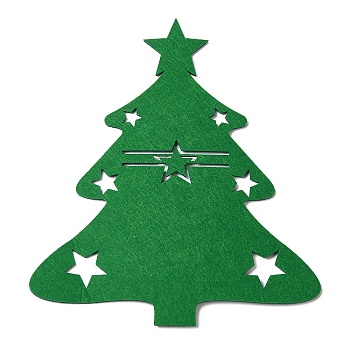 Christmas Themed Felt Tableware Holders, for Fork Spoon Knife Storage Party Table Dinner Decoration Supplies, Christmas Tree, Green, 203x169x2mm