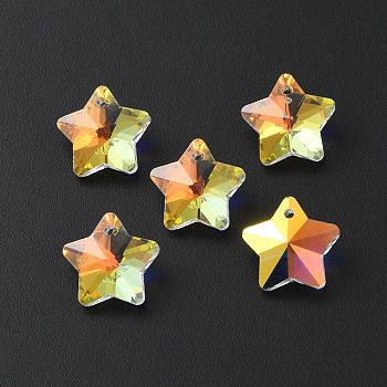 Faceted Glass Pendants, AB Color, Clear AB, Star Charms, 13x13.5x6.5mm, Hole: 1.2mm