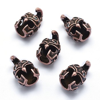 Brass Beads, with Cubic Zirconia, Cadmium Free & Nickel Free & Lead Free, Gladiator Helmet, Red Copper, 16x10x9.5mm, Hole: 3mm