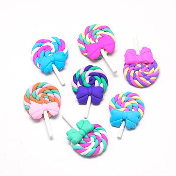 Handmade Polymer Clay Beads, No Hole, Lollipop with Bowknot, Mixed Color, 39~48x27~30x7~9mm