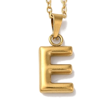 PVD Vacuum Plating 201 Stainless Steel Necklaces, Letter, Letter E, 17.80 inch(45.2cm), Pendant: 22.5x9x3mm