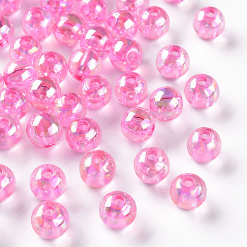 Transparent Acrylic Beads, AB Color Plated, Round, Pearl Pink, 8x7mm, Hole: 2mm, about 1745pcs/500g