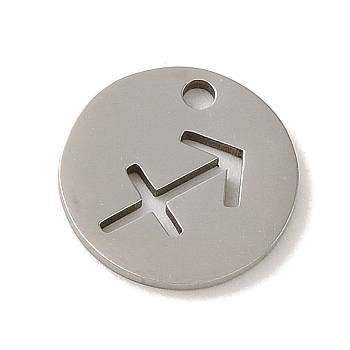 201 Stainless Steel Charms, Laser Cut, Flat Round with Constellation Charm, Sagittarius, 12x1mm, Hole: 1.5mm