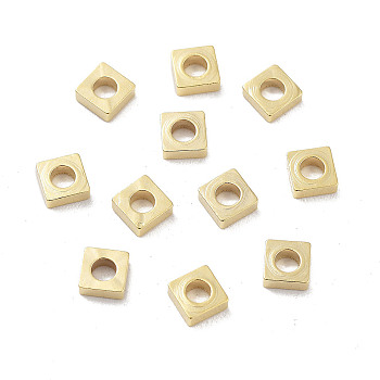 Brass Beads, Cadmium Free & Lead Free, Square, Real 24K Gold Plated, 4x4x1.5mm, Hole: 2mm