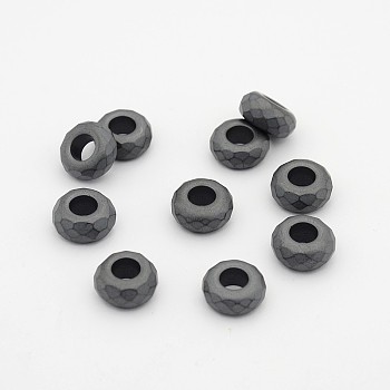 Frosted Faceted Rondelle Electroplated Non-magnetic Synthetic Hematite Beads, Large Hole Beads, Hematite Plated, 13x6.5mm, Hole: 6mm